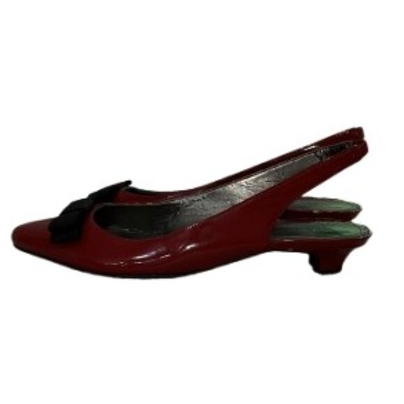 Naturalizer Dark Red Burgundy Sling Back Kitten Heels With Black Bow NWOT - Picture 2 of 4